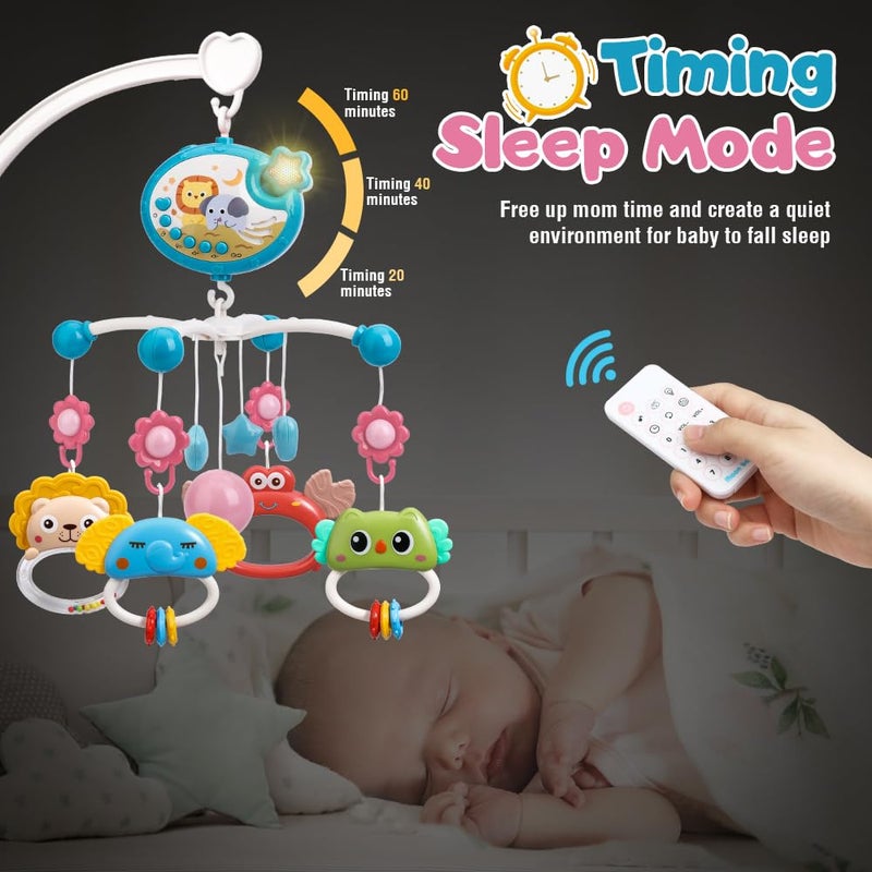 Mini Tudou Crib Mobile with Music and Lights,Baby Mobile for Crib with Hanging Rotating Rattle Toy,Star Projection,400 Lullabies and Timing Function,Remote Control Baby Crib Mobile for Boys Girls - Image 5